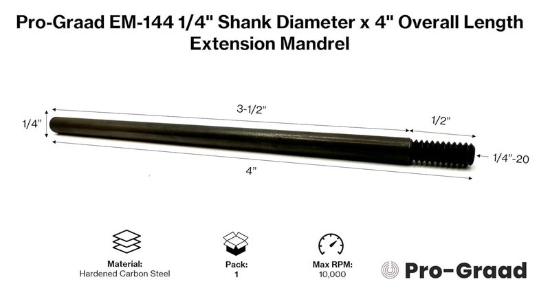 Pro-Grade EM-144 4” Extension Shank for Quick Change Disc Pad Holders & Bore Polishers, 1/4" Shank Mandrel x 4" Overall Length, 1/4"-20 Thread Size, Compatible with Roloc, Roll Lock, TR, TS Holders - Image 2